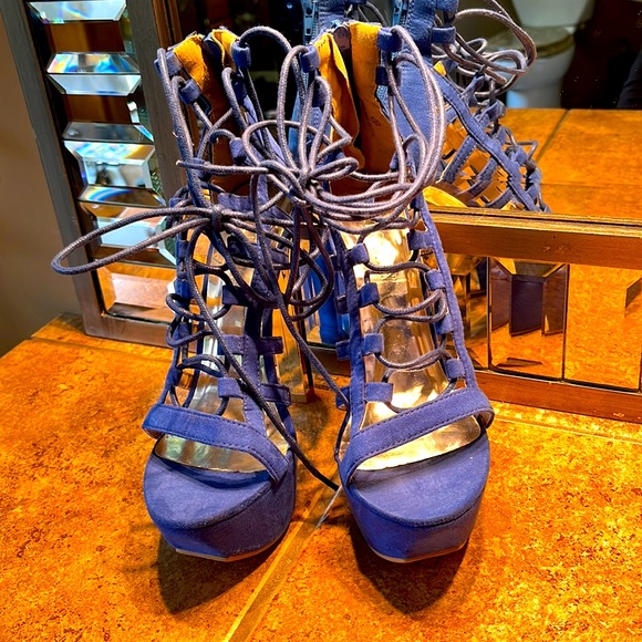 Blue Lace Up Platform Sandals - Picture 3 of 12